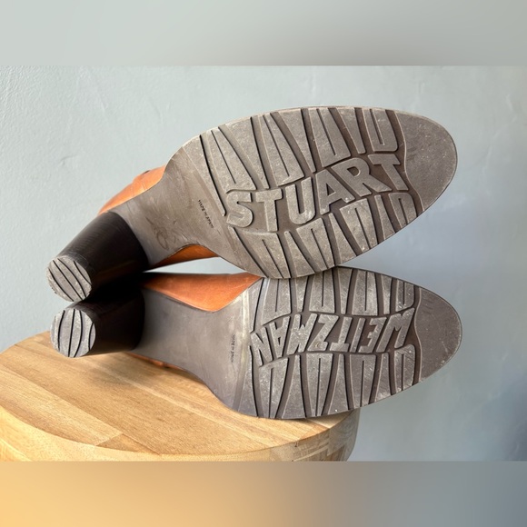 Stuart Weitzman Women's Block Heel Cognac Leather Boot - Size 10 - Picture 7 of 10